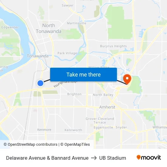 Delaware Avenue & Bannard Avenue to UB Stadium map