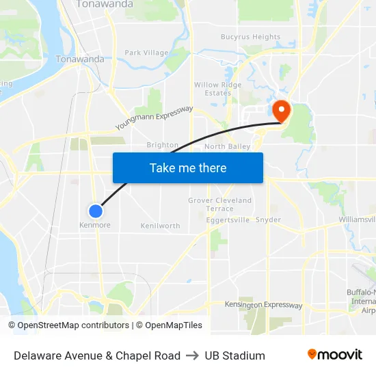 Delaware Avenue & Chapel Road to UB Stadium map