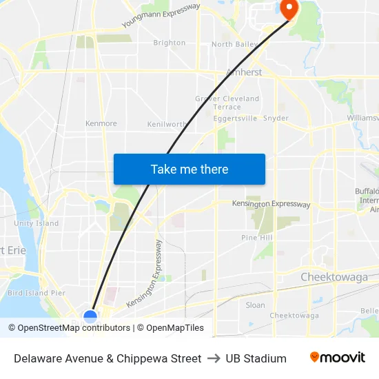 Delaware Avenue & Chippewa Street to UB Stadium map