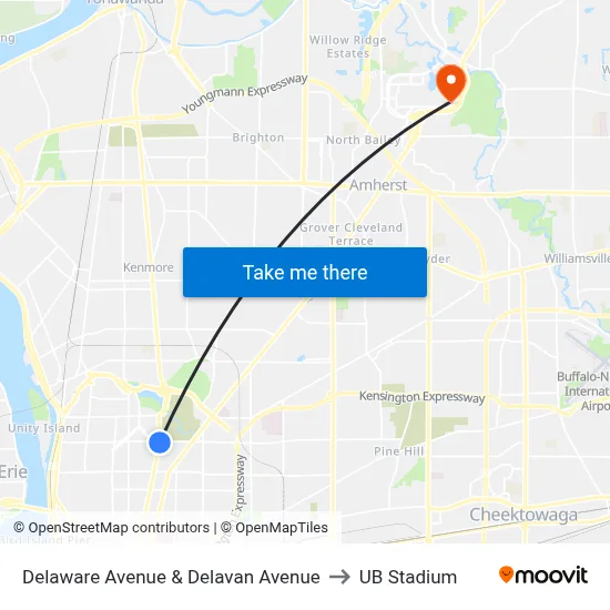 Delaware Avenue & Delavan Avenue to UB Stadium map