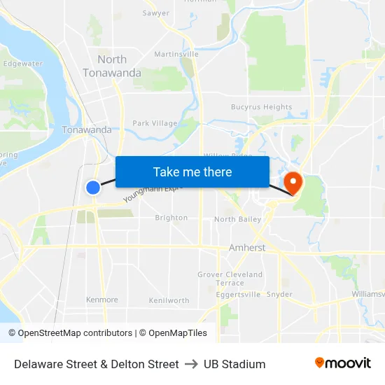 Delaware Street & Delton Street to UB Stadium map