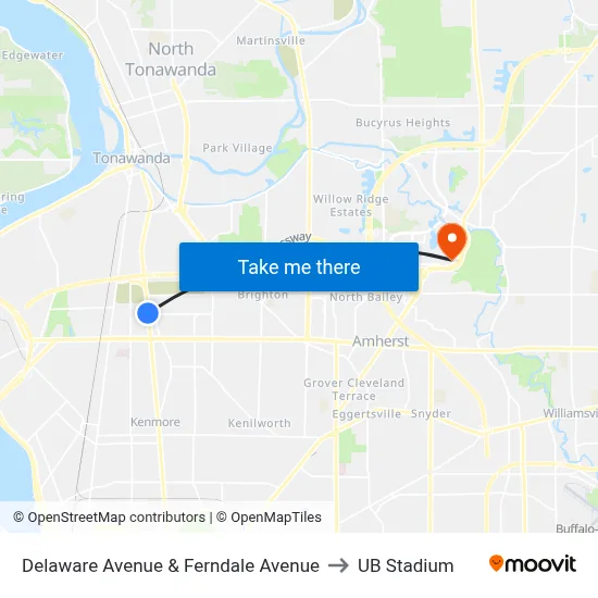 Delaware Avenue & Ferndale Avenue to UB Stadium map