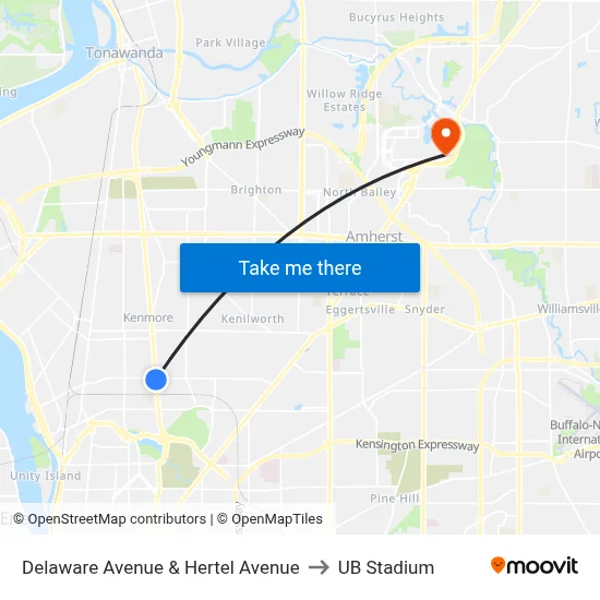 Delaware Avenue & Hertel Avenue to UB Stadium map