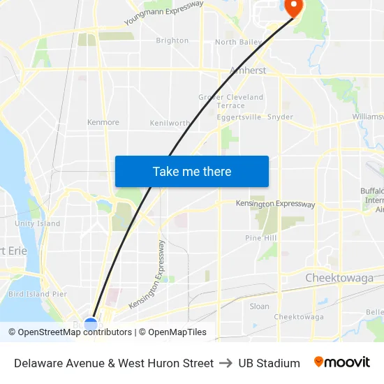 Delaware Avenue & West Huron Street to UB Stadium map