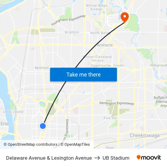 Delaware Avenue & Lexington Avenue to UB Stadium map