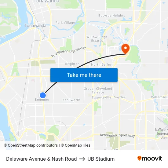 Delaware Avenue & Nash Road to UB Stadium map