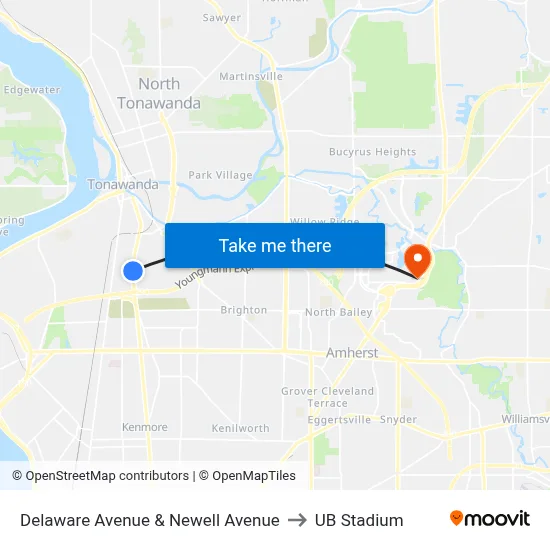 Delaware Avenue & Newell Avenue to UB Stadium map