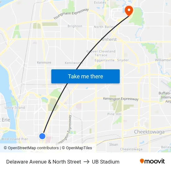Delaware Avenue & North Street to UB Stadium map