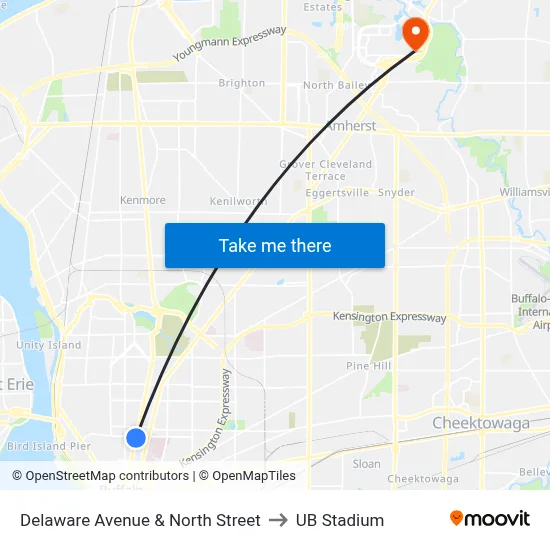 Delaware Avenue & North Street to UB Stadium map