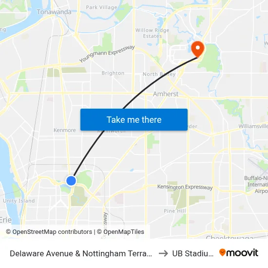 Delaware Avenue & Nottingham Terrace to UB Stadium map