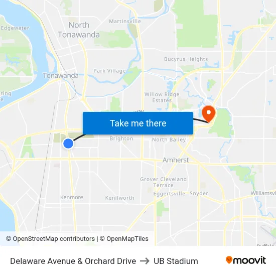 Delaware Avenue & Orchard Drive to UB Stadium map