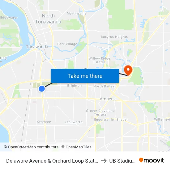 Delaware Avenue & Orchard Loop Static to UB Stadium map