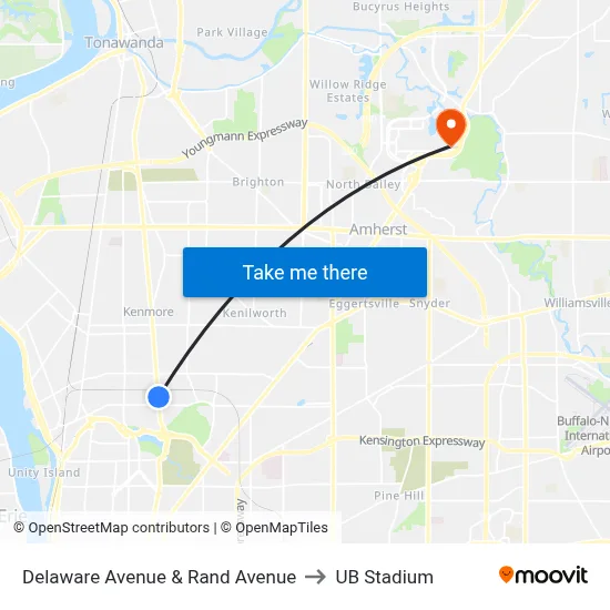 Delaware Avenue & Rand Avenue to UB Stadium map