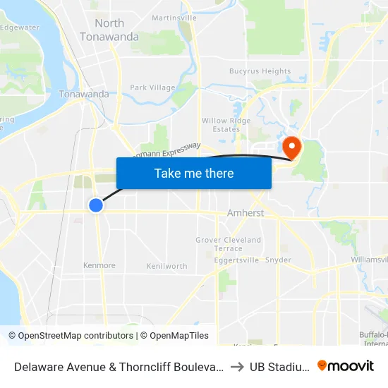 Delaware Avenue & Thorncliff Boulevard to UB Stadium map