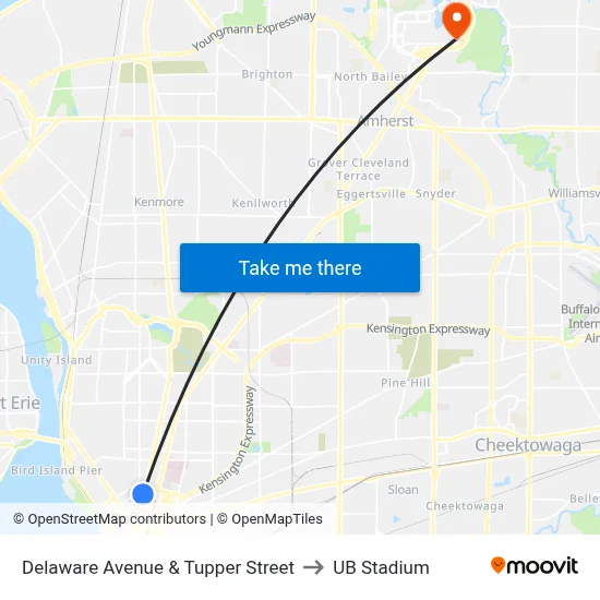 Delaware Avenue & Tupper Street to UB Stadium map
