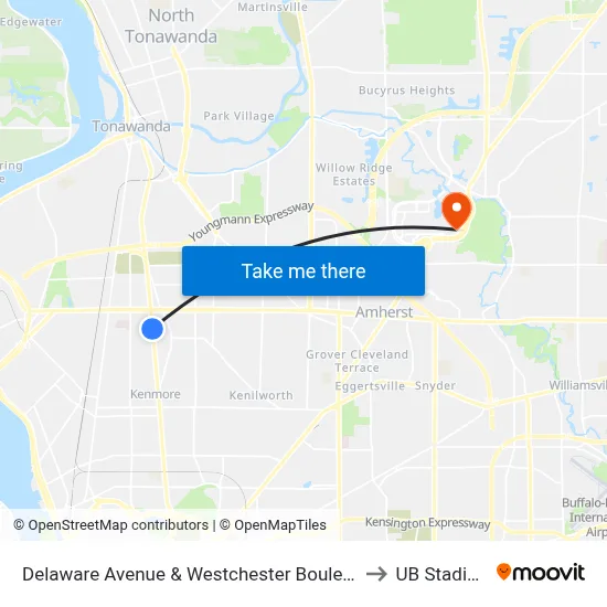 Delaware Avenue & Westchester Boulevard to UB Stadium map