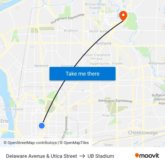 Delaware Avenue & Utica Street to UB Stadium map