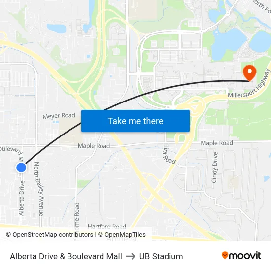 Alberta Drive & Boulevard Mall to UB Stadium map