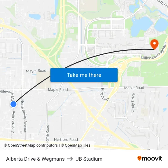 Alberta Drive & Wegmans to UB Stadium map