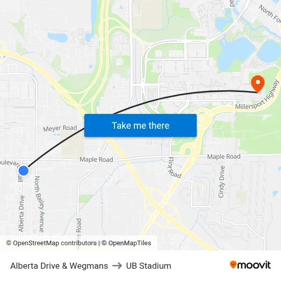 Alberta Drive & Wegmans to UB Stadium map