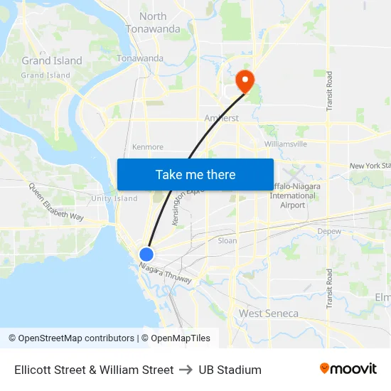 Ellicott Street & William Street to UB Stadium map