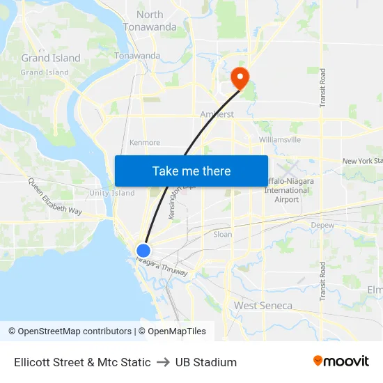 Ellicott Street & Mtc Static to UB Stadium map