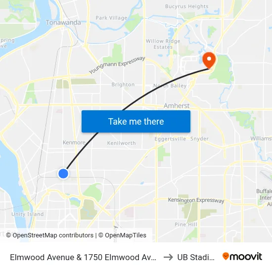 Elmwood Avenue & 1750 Elmwood Avenue to UB Stadium map