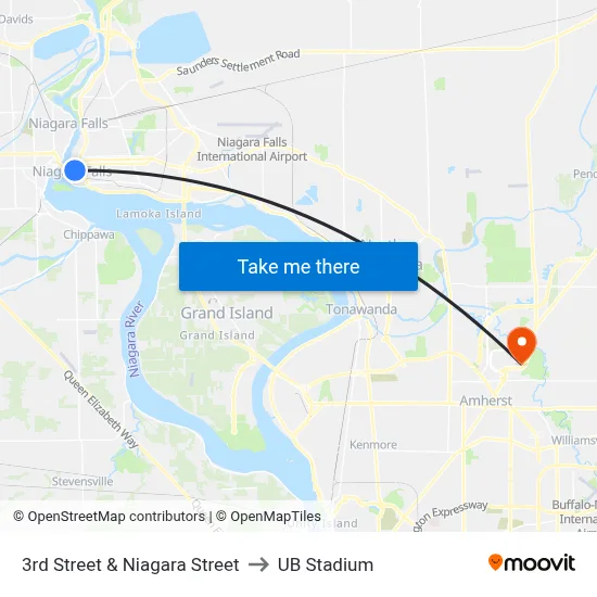 3rd Street & Niagara Street to UB Stadium map