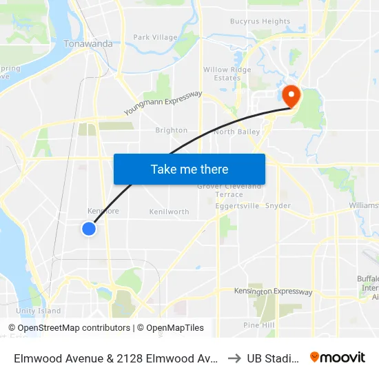Elmwood Avenue & 2128 Elmwood Avenue to UB Stadium map