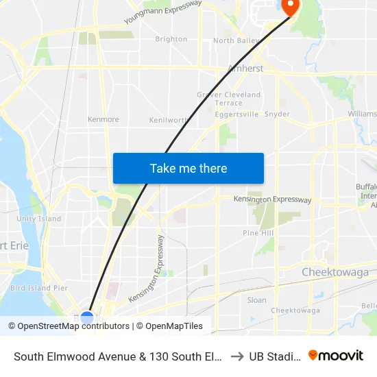 South Elmwood Avenue & 130 South Elmwood to UB Stadium map