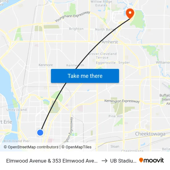 Elmwood Avenue & 353 Elmwood Avenue to UB Stadium map
