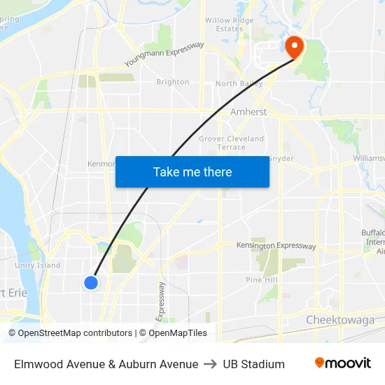 Elmwood Avenue & Auburn Avenue to UB Stadium map