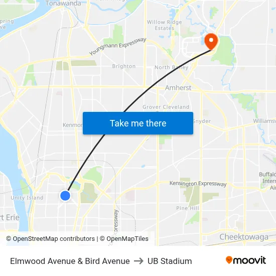 Elmwood Avenue & Bird Avenue to UB Stadium map