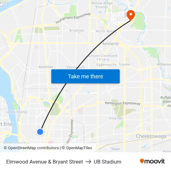 Elmwood Avenue & Bryant Street to UB Stadium map