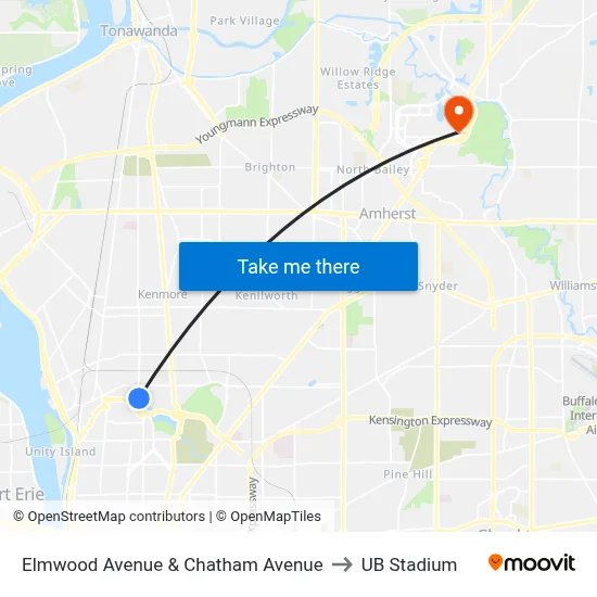Elmwood Avenue & Chatham Avenue to UB Stadium map