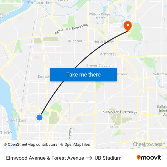 Elmwood Avenue & Forest Avenue to UB Stadium map