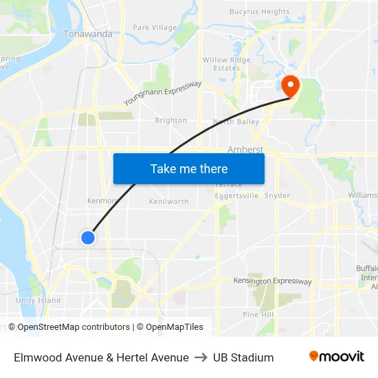 Elmwood Avenue & Hertel Avenue to UB Stadium map