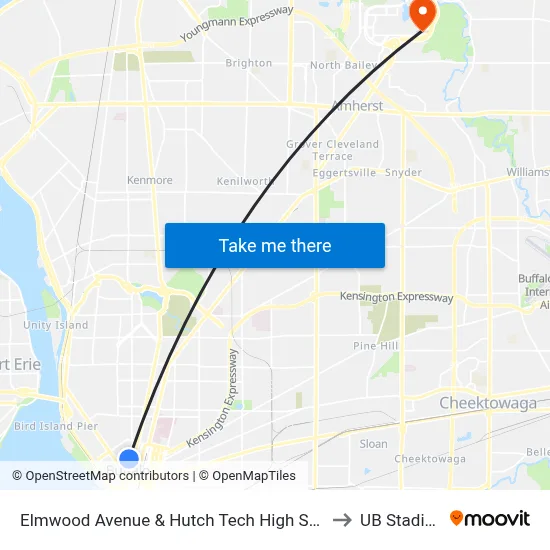 Elmwood Avenue & Hutch Tech High School to UB Stadium map