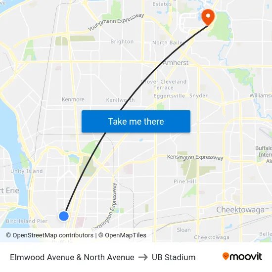 Elmwood Avenue & North Avenue to UB Stadium map