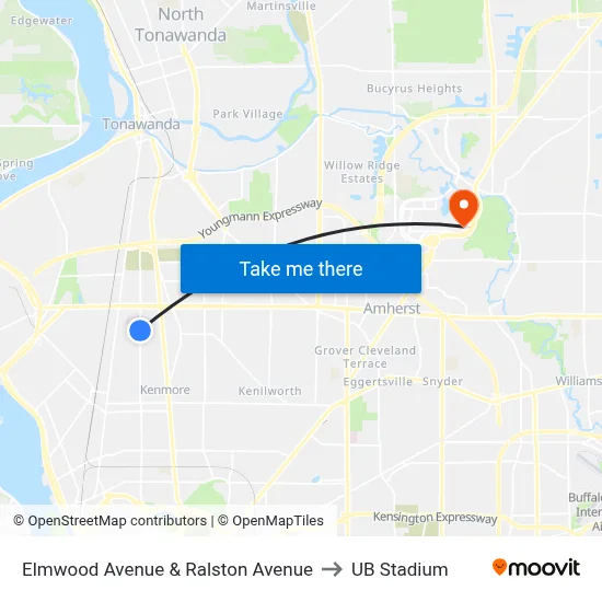 Elmwood Avenue & Ralston Avenue to UB Stadium map
