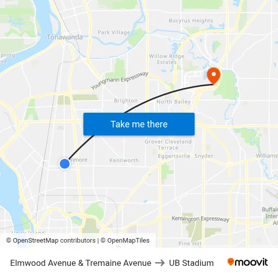Elmwood Avenue & Tremaine Avenue to UB Stadium map