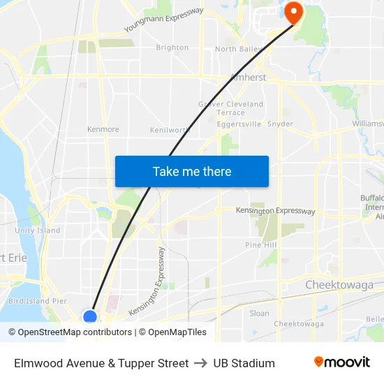 Elmwood Avenue & Tupper Street to UB Stadium map