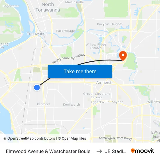 Elmwood Avenue & Westchester Boulevard to UB Stadium map