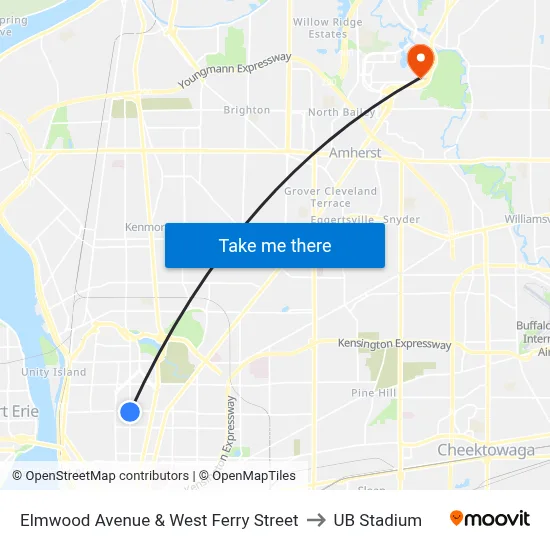 Elmwood Avenue & West Ferry Street to UB Stadium map