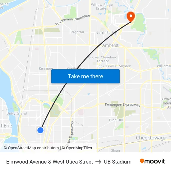 Elmwood Avenue & West Utica Street to UB Stadium map