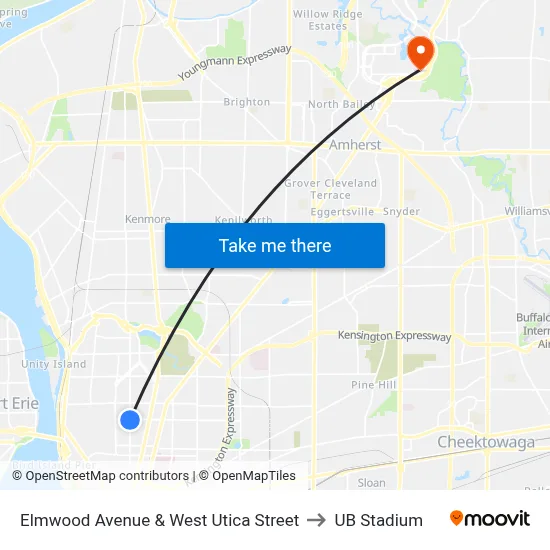 Elmwood Avenue & West Utica Street to UB Stadium map