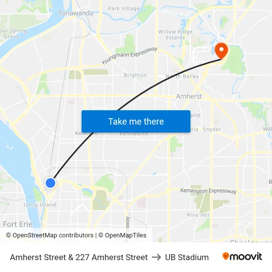 Amherst Street & 227 Amherst Street to UB Stadium map