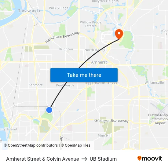 Amherst Street & Colvin Avenue to UB Stadium map
