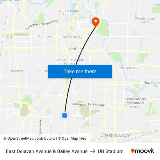 East Delavan Avenue & Bailey Avenue to UB Stadium map