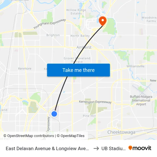 East Delavan Avenue & Longview Avenue to UB Stadium map